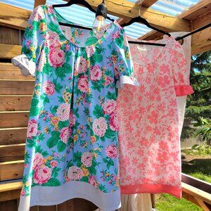 Handmade Summer cotton Dress Blue Floral